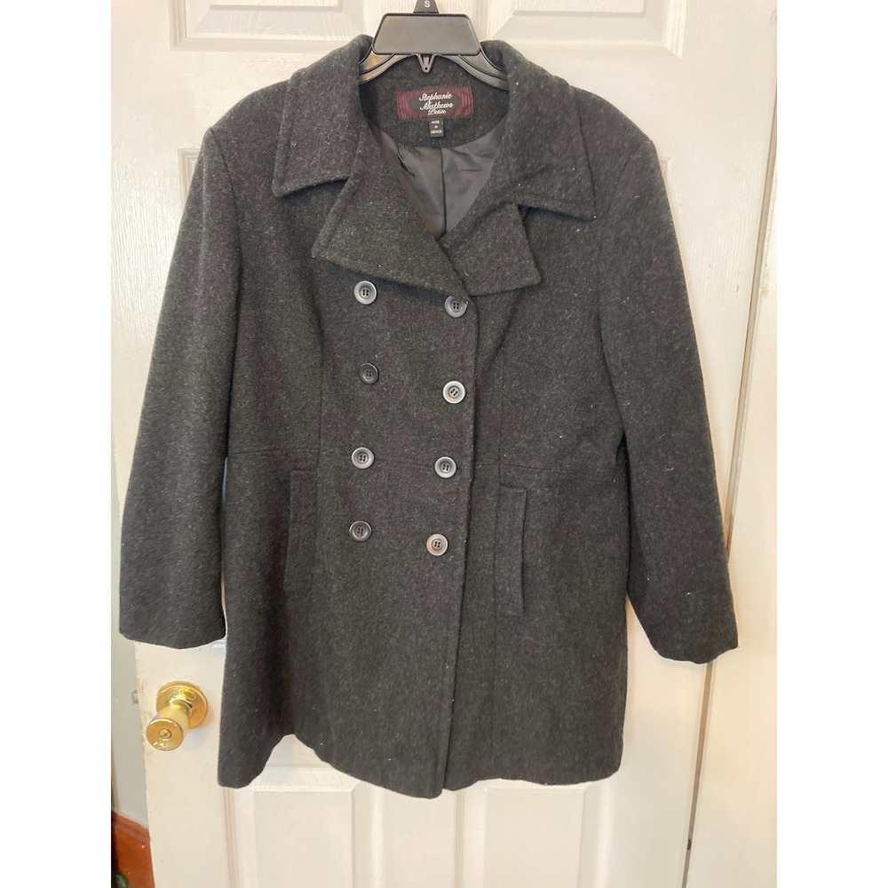 Stephanie Mathews Petite Charcoal Gray Double Breasted Pea Coat Jacket‎ Size LP